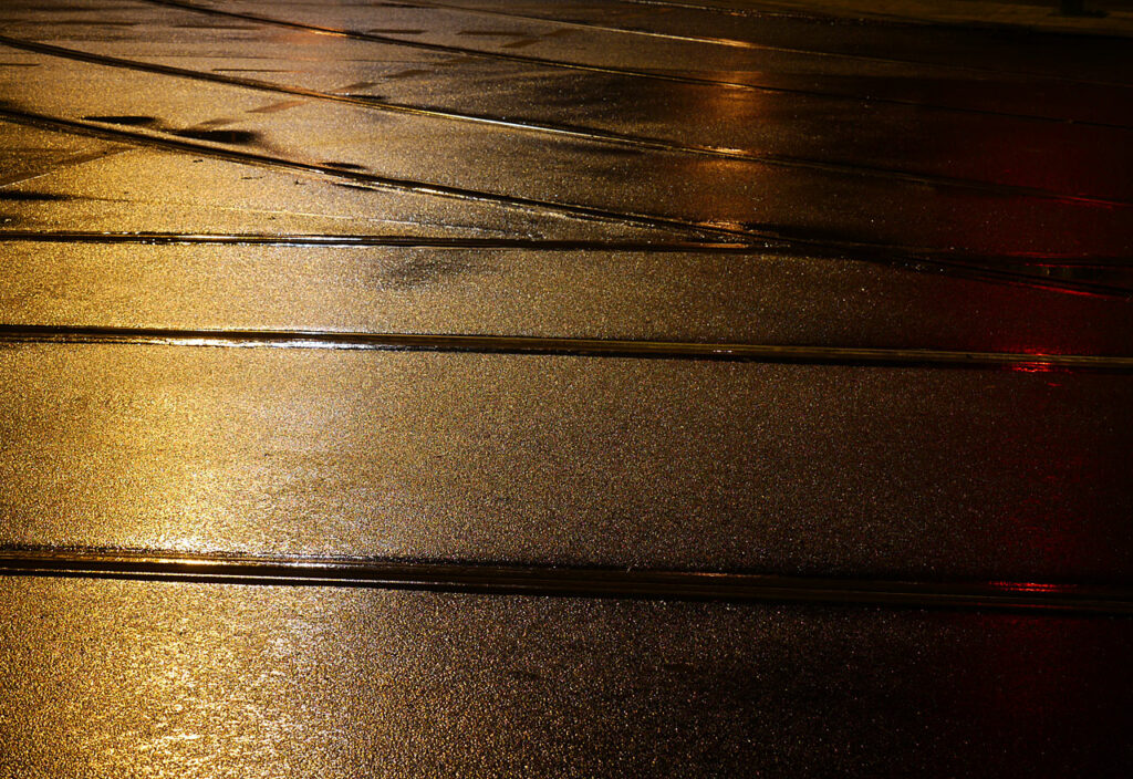 Friedrichshagen Straßenbahnschienen bei Nacht