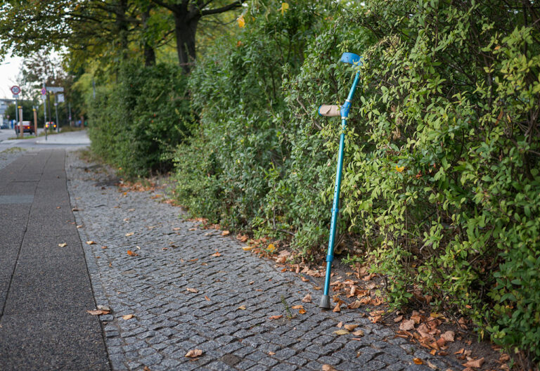 Berlin - Gehilfe lehnt an einer Hecke