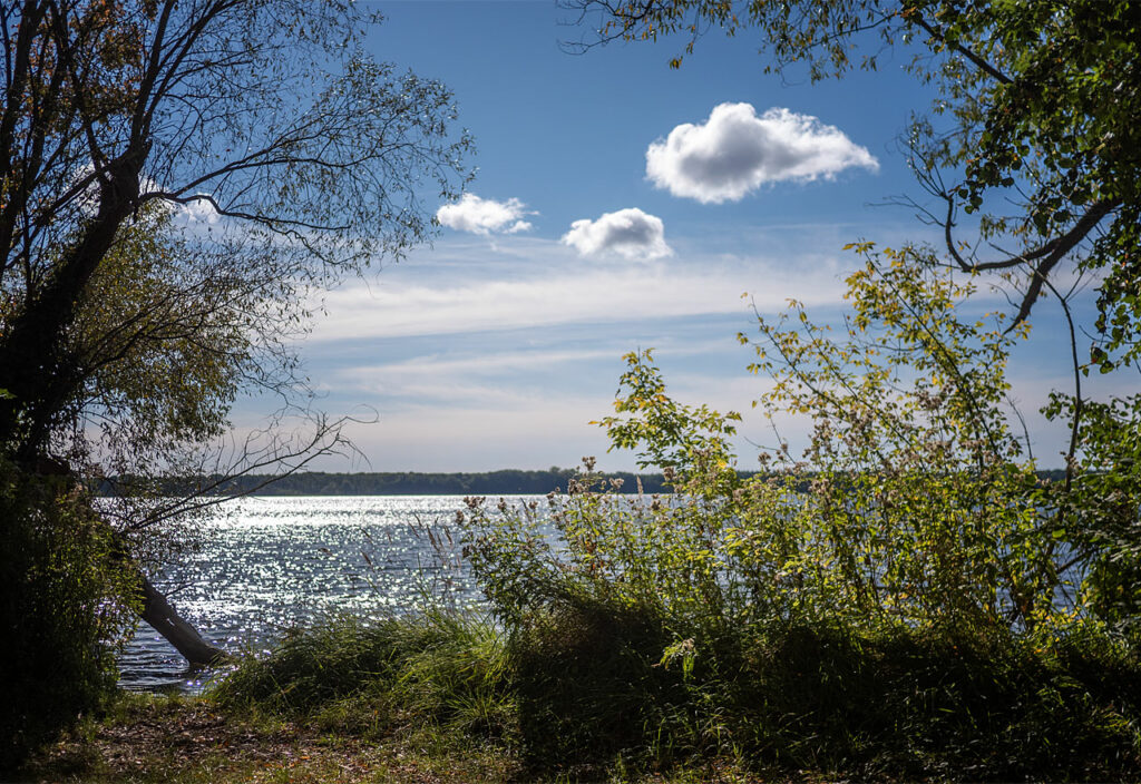 Drei Schäfchenwolken über dem Müggelsee